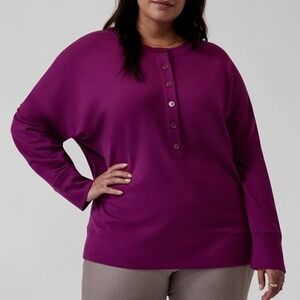 ATHLETA Women's Balance Henley Sweatshirt in Exotic Fuchsia Size XL